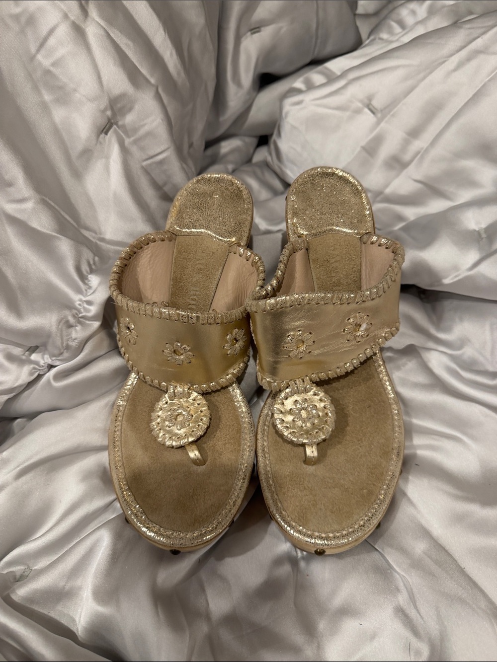 Jack Rogers Metallic Gold Embellished Wedge Sandals